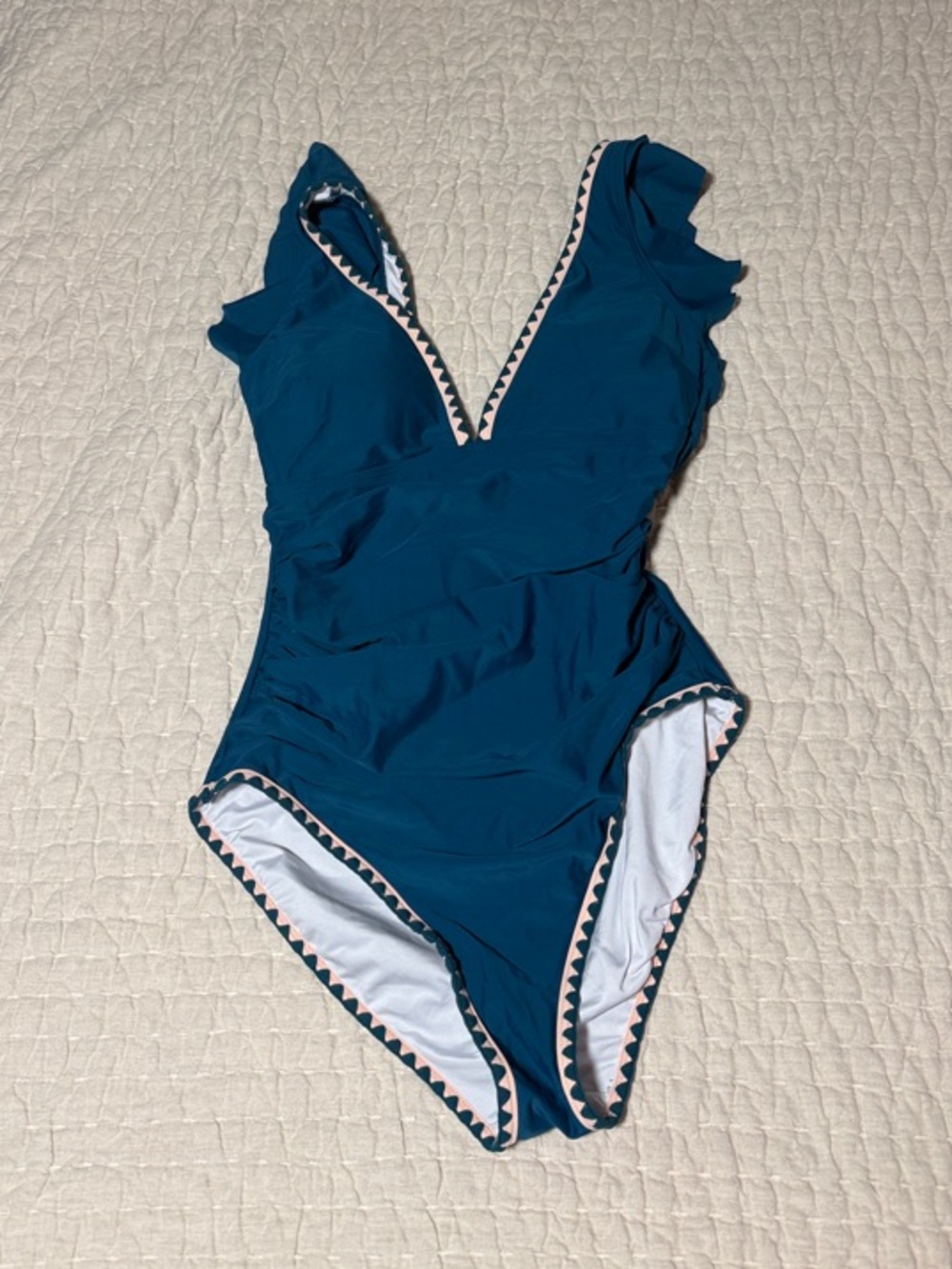 Teal One-Piece Swimsuit with Scalloped Trim